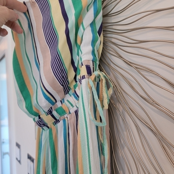 Anthropologie Le Lis Green Blue Striped Strapless Wide Leg Jumpsuit Pantsuit - Picture 13 of 16